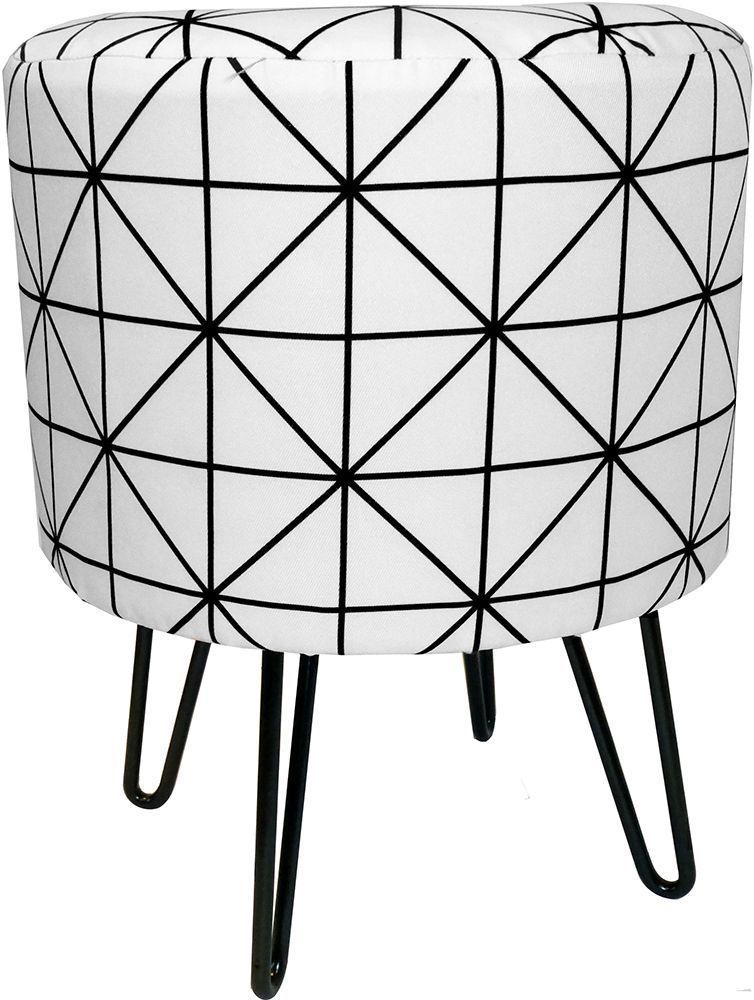 Pouf rond pieds fils et motifs géométriques