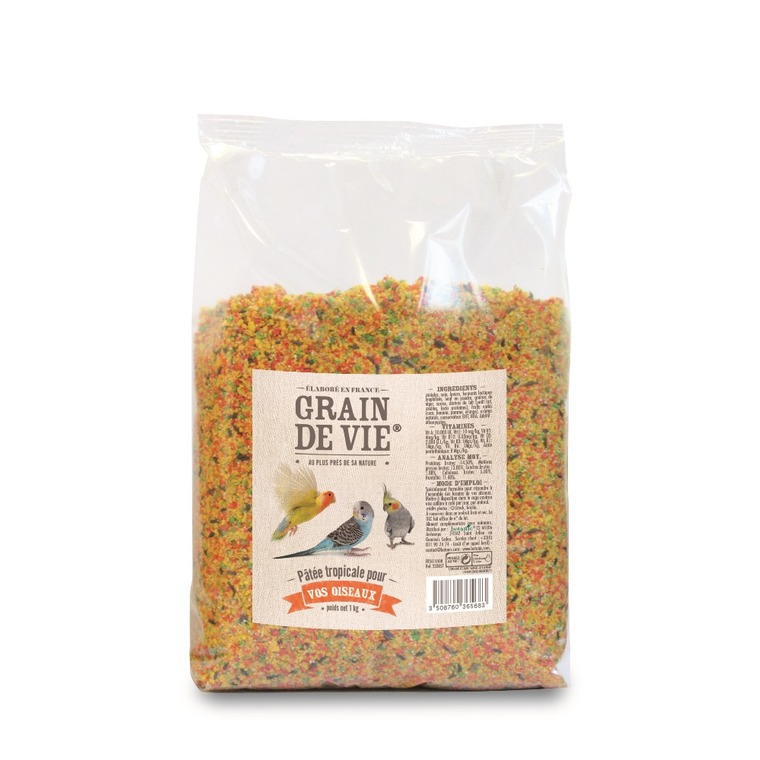 Pâtée élevage tropicale pour oiseaux Grain de Vie - 1kg