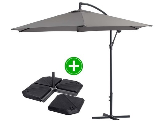 Parasol jardin déporté Alu Ilios - Rond - Ø 3 m - Gris - Dalles incluses