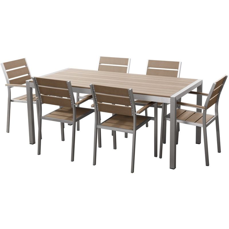 Table de jardin et 6 chaises aluminium plateau en polywood marron 180 cm Vernio - BELIANI