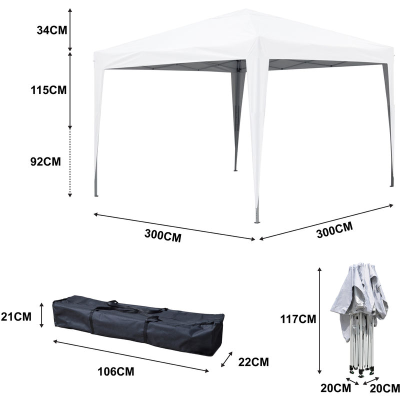 Tonnelle de jardin blanche 3x3m ECO BRISO - Tube 30mm en aluminium & acier - Bâche 420D - Tente pliante - GREADEN