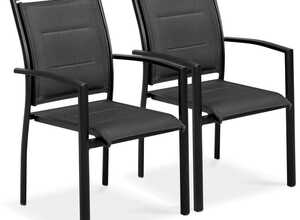 2 Fauteuils de jardin noir en aluminium et textilène - OVIALA