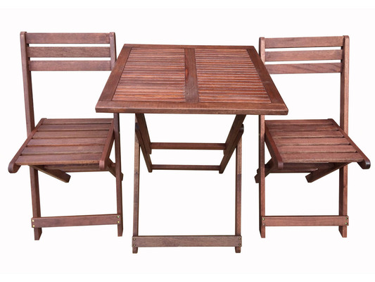 Salon de jardin en bois exotique Hanoï - Mahogany - Marron acajou- Table pliante carrée 60 x 60 x 74 cm + 2 chaises pliantes