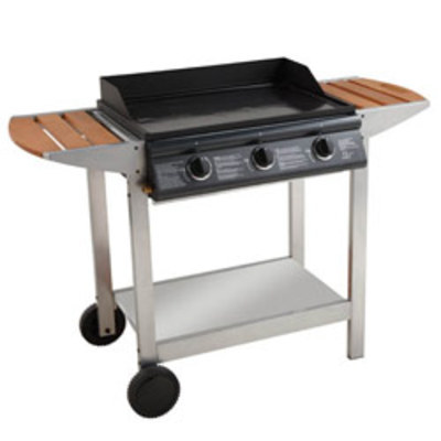 Plancha gaz LUNA 3 sur chariot en métal   bois