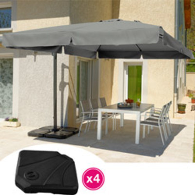 Parasol déporté MARINA 3X4M Gris galet avec 4 lests à remplir