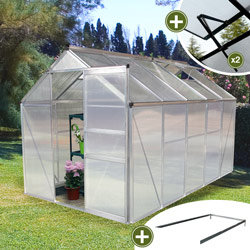 Serre de jardin polycarbonate 6m² et Base et 2 Ouvertures automatiques