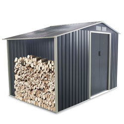 Pack abri de jardin avec bûcher en métal 6,5 m² anthracite et kit d'ancrage pour sol mou