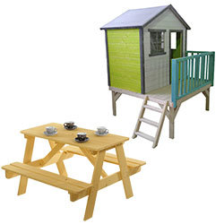 Maisonnette en bois peinte Ninon avec table pique nique