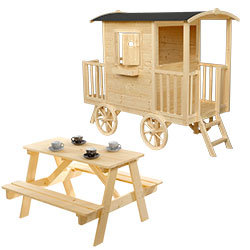 Roulotte en bois Western avec table pique nique