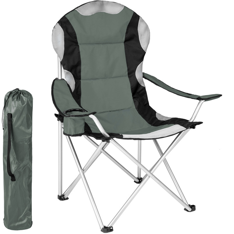 1 Chaise de Camping Pliable Rembourrage en Mousse avec Porte Boisson et Housse Sac de transport Gris Noir - TECTAKE 1 Chaise de Camping Pliable Rembourrage en Mousse avec Porte Boisson et Housse Sac de transport Gris Noir - TECTAKE