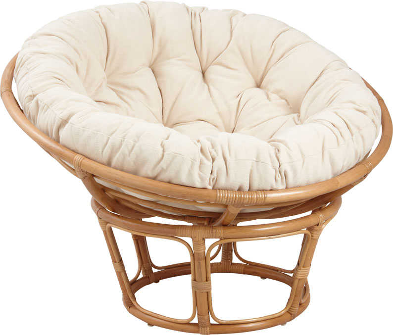 Fauteuil papasan en rotin avec coussin écru