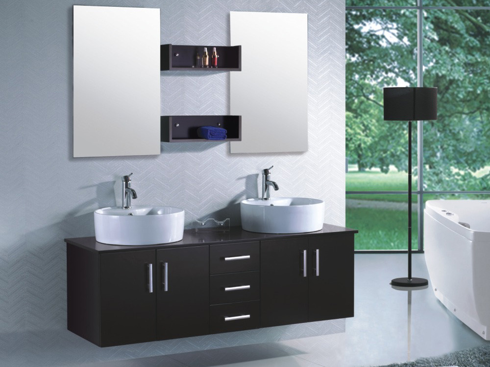 Meuble de salle de bain - Rhin - Noir et marron