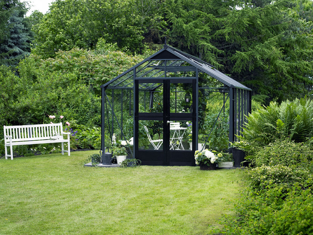 Serre verre Premium - Gris anthracite - 13 m² - 4,39 x 2,96 x 2,67 m.