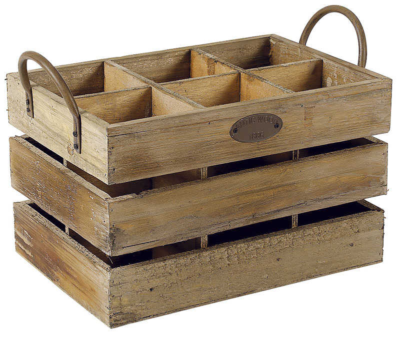 Rangement 6 bouteilles en bois vieilli 32 x 22 x 20-26 cm