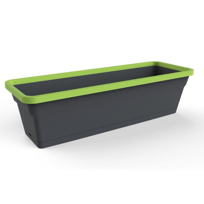 EDA Jardini?re & plateau clipsé Style 59x20,3x15,8cm - Contenance 12,8L - Anthracite et vert pistache