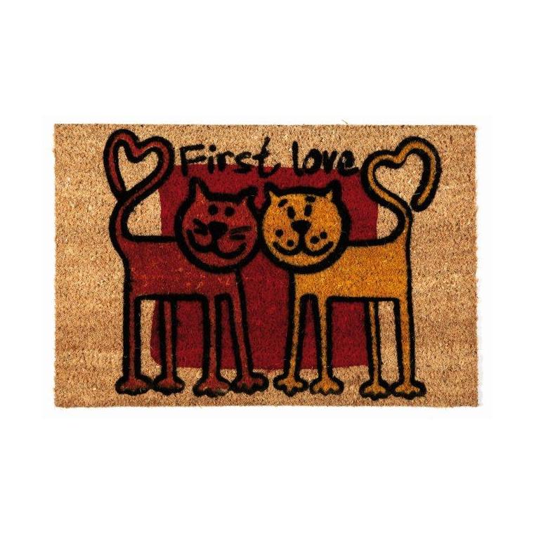 Paillasson Friends en fibres de coco rouge et jaune - 60 x 40 cm