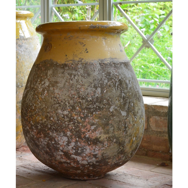 Jarre Biot Goutte patiné avec col émaillé jaune H 70 x Ø 54 cm