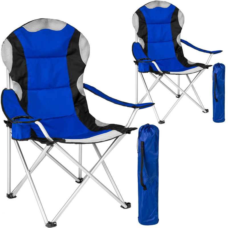 2 Chaises de Camping Pliables Rembourrage en Mousse avec Porte Boisson et Housse Sac de transport Bleu Noir - TECTAKE 2 Chaises de Camping Pliables Rembourrage en Mousse avec Porte Boisson et Housse Sac de transport Bleu Noir - TECTAKE