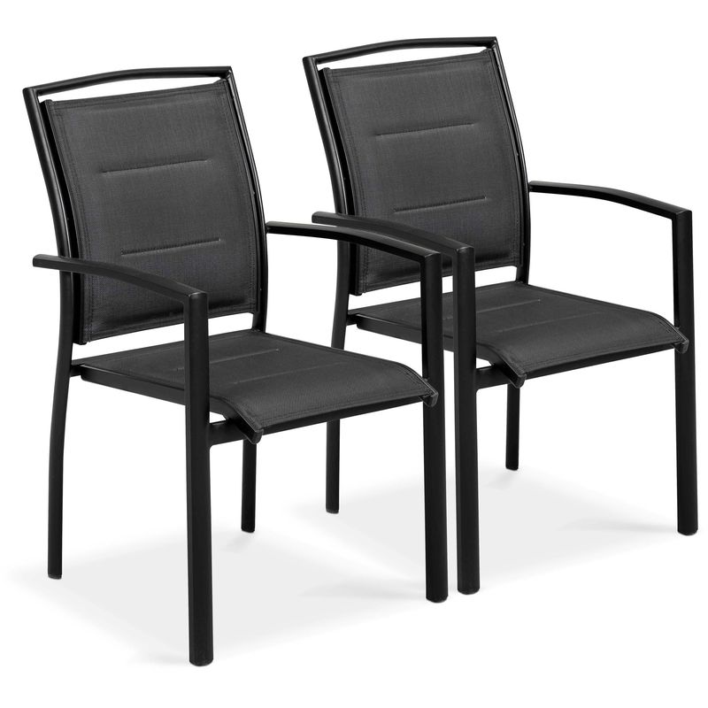 2 Fauteuils de jardin noir en aluminium et textilène - OVIALA