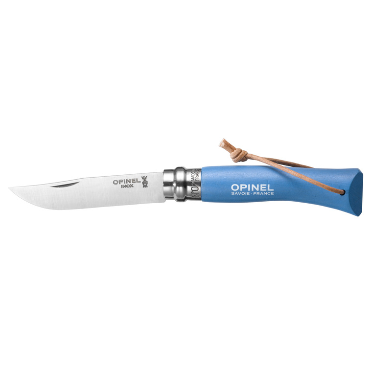 Couteau Opinel Baroudeur n°7 bleu avec lien en cuir