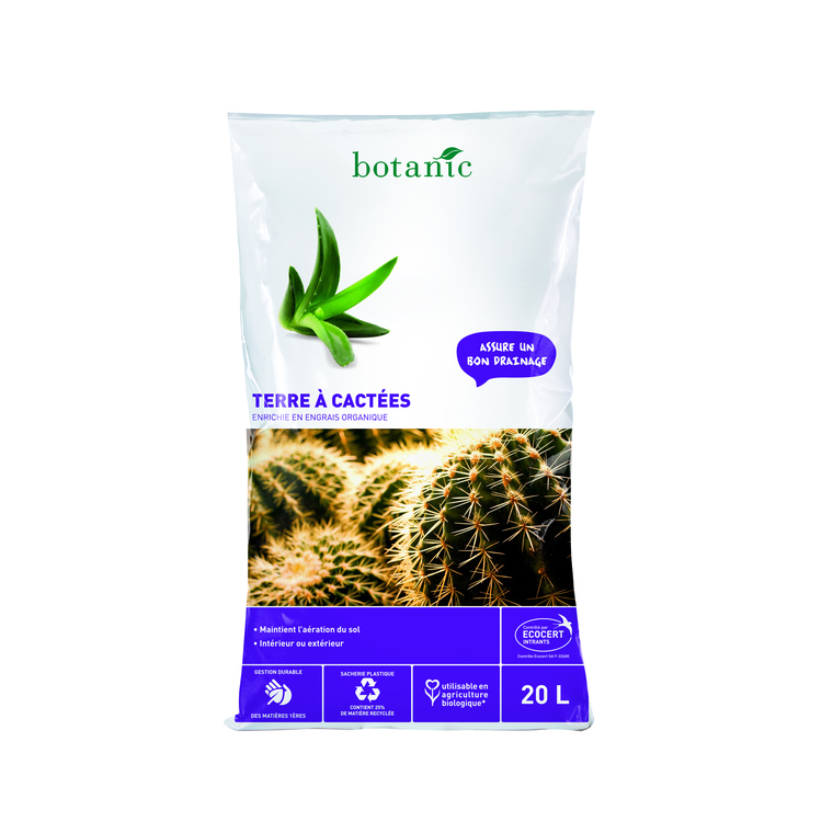 Terre à cactée et engrais organique (sans tourbe) 20 L