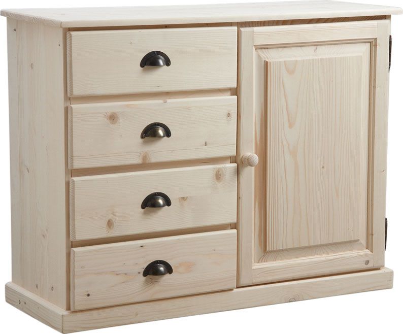 Buffet 1 porte 4 tiroirs en epicéa brut