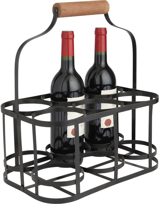 Porte-bouteilles en métal et bois 6 bouteilles 33.5 x 22.5 x 37 cm