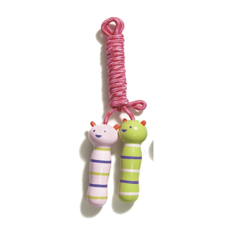 Corde à sauter en bois ourson vert et rose