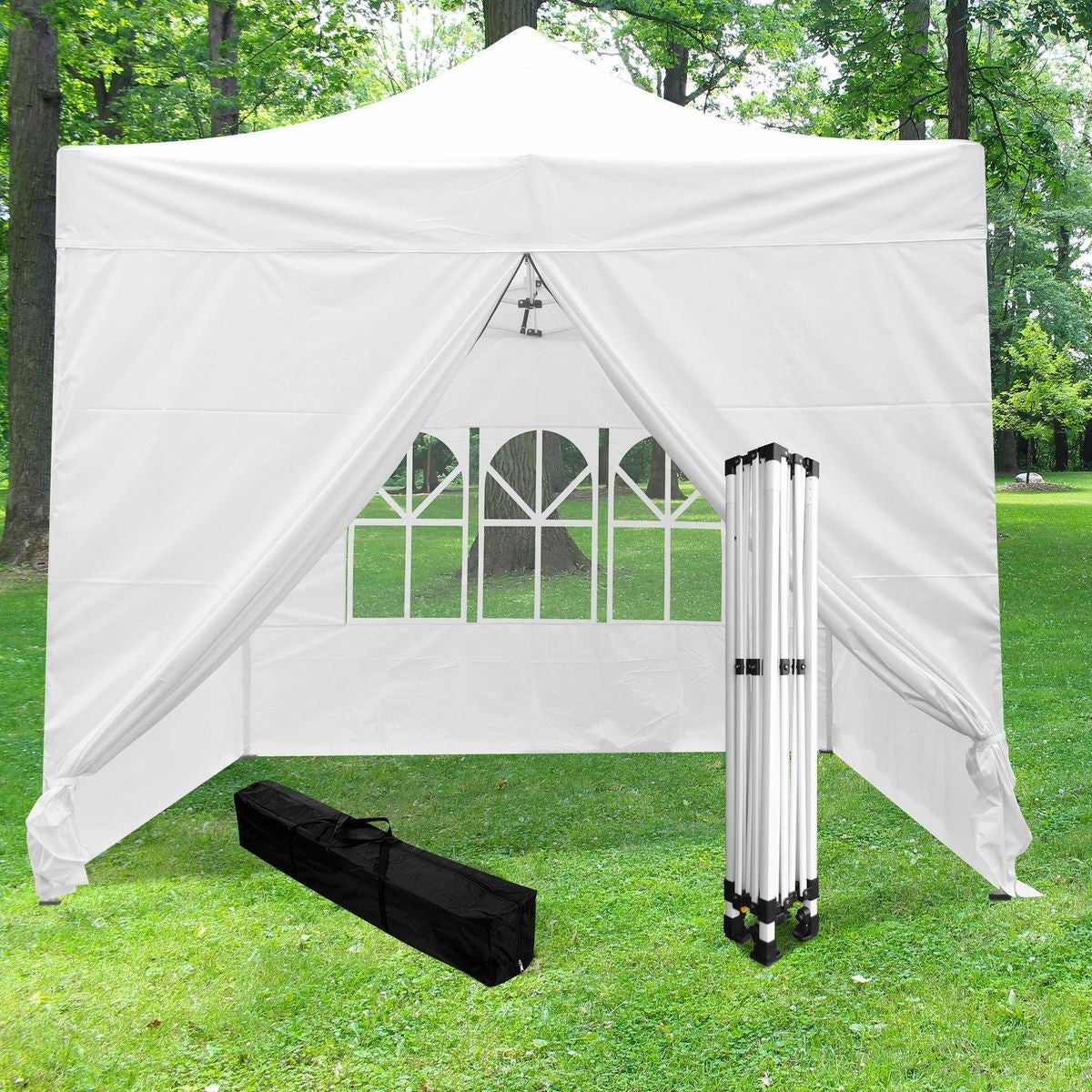 SKYLANTERN Tonnelle de Jardin Pliante 3x3 m + 4 parois Structure Télescopique Toile 320g/m² - Barnum pliant