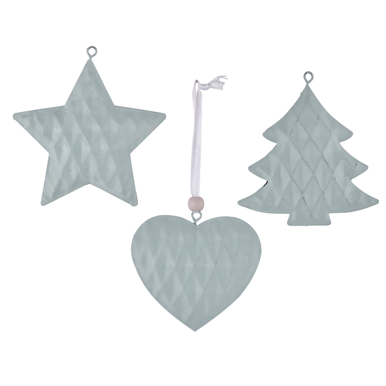 Ornements assortis  par 3 vert/argent/bleu 9,5 cm