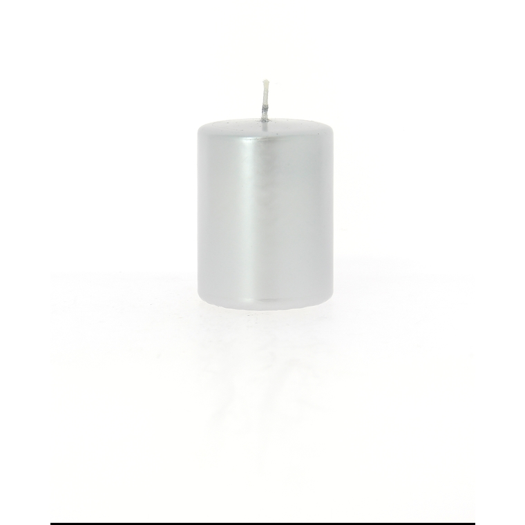 Bougie cylindrique métal argent 6x8 cm