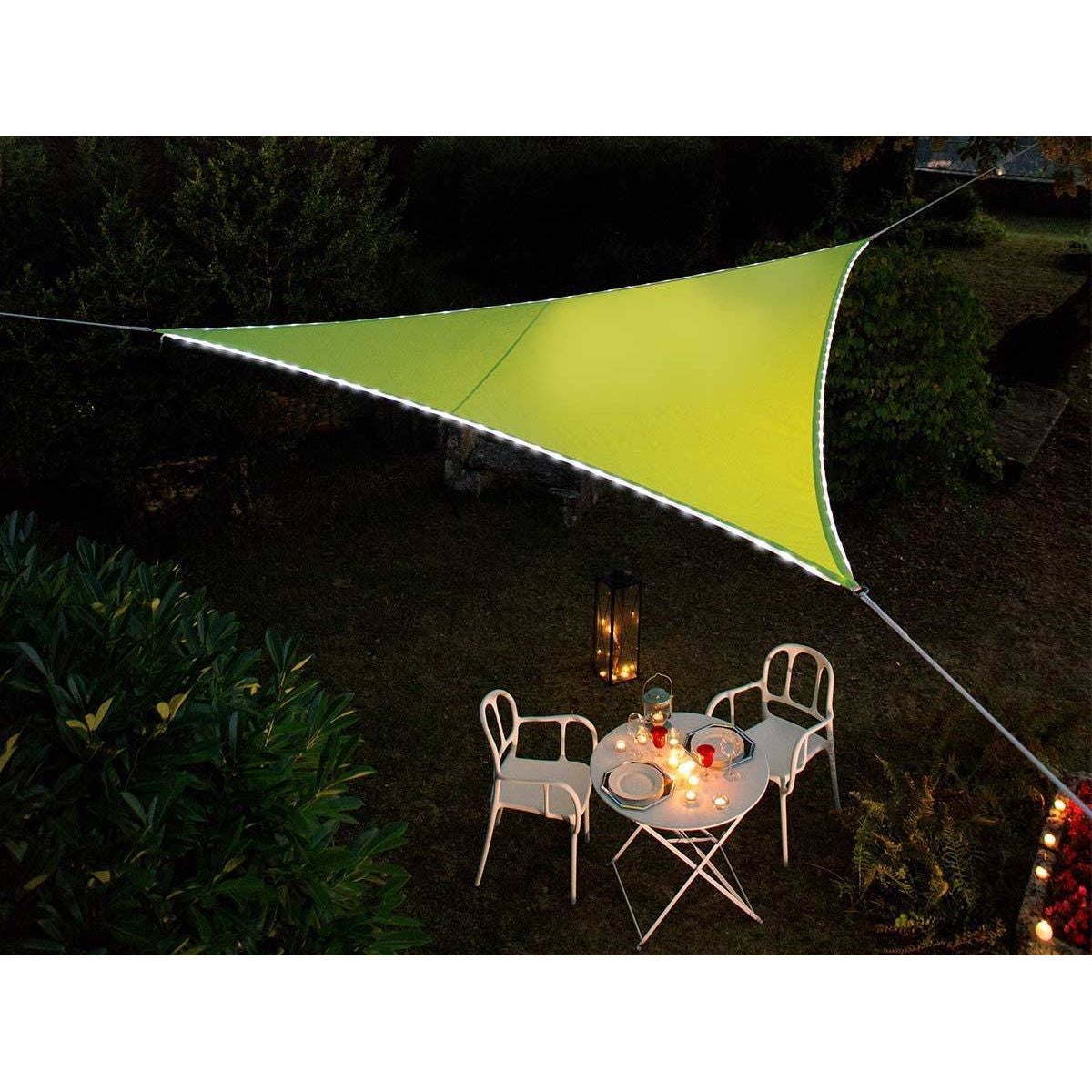 Voile d'ombrage triangulaire Leds solaires 3,60 x 3,60 x 3,60 m Blanc