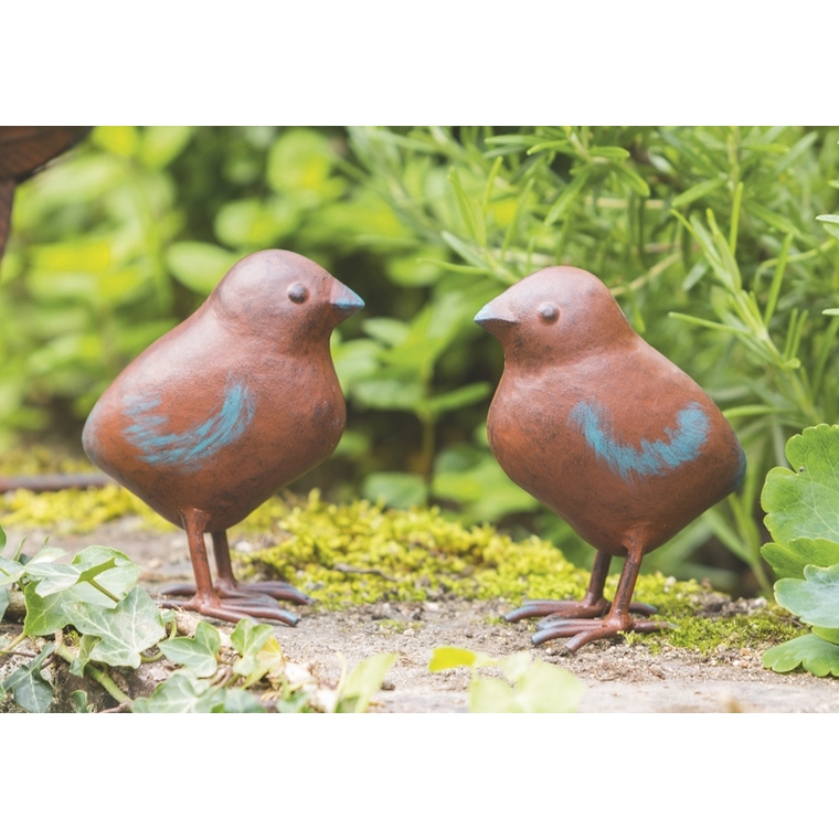 Lot de 3 poussins décoratifs Pitchoon, en métal, coloris rouille, 9 x 7 x 11 cm