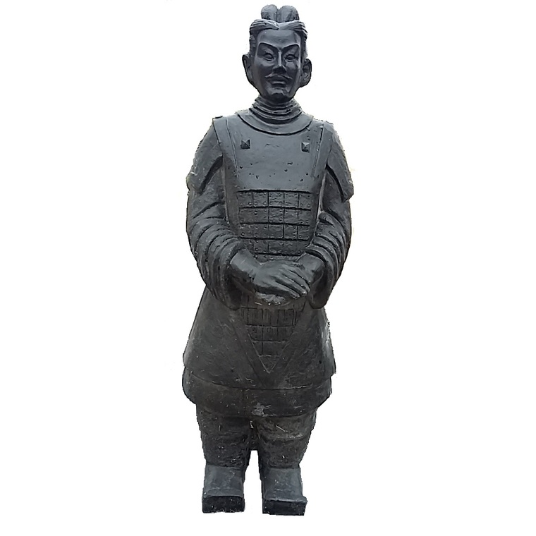 Guerrier chinois Xian en béton ciré noir 102 cm