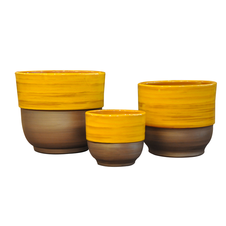 Vase rebord Ibiza Sunshine en terre cuite émaillée H 19 x Ø 21 cm