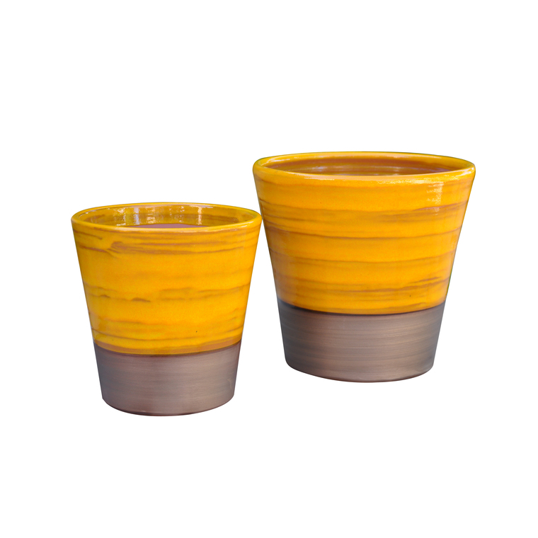 Pot Odyssée Ibiza Sunshine en terre cuite émaillée H 21 x Ø 23 cm