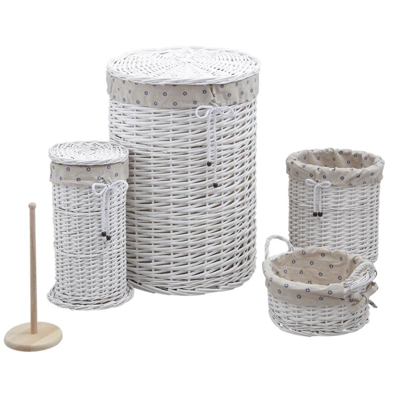 Ensemble rangement salle de bain en éclisse blanche (Lot de 5)