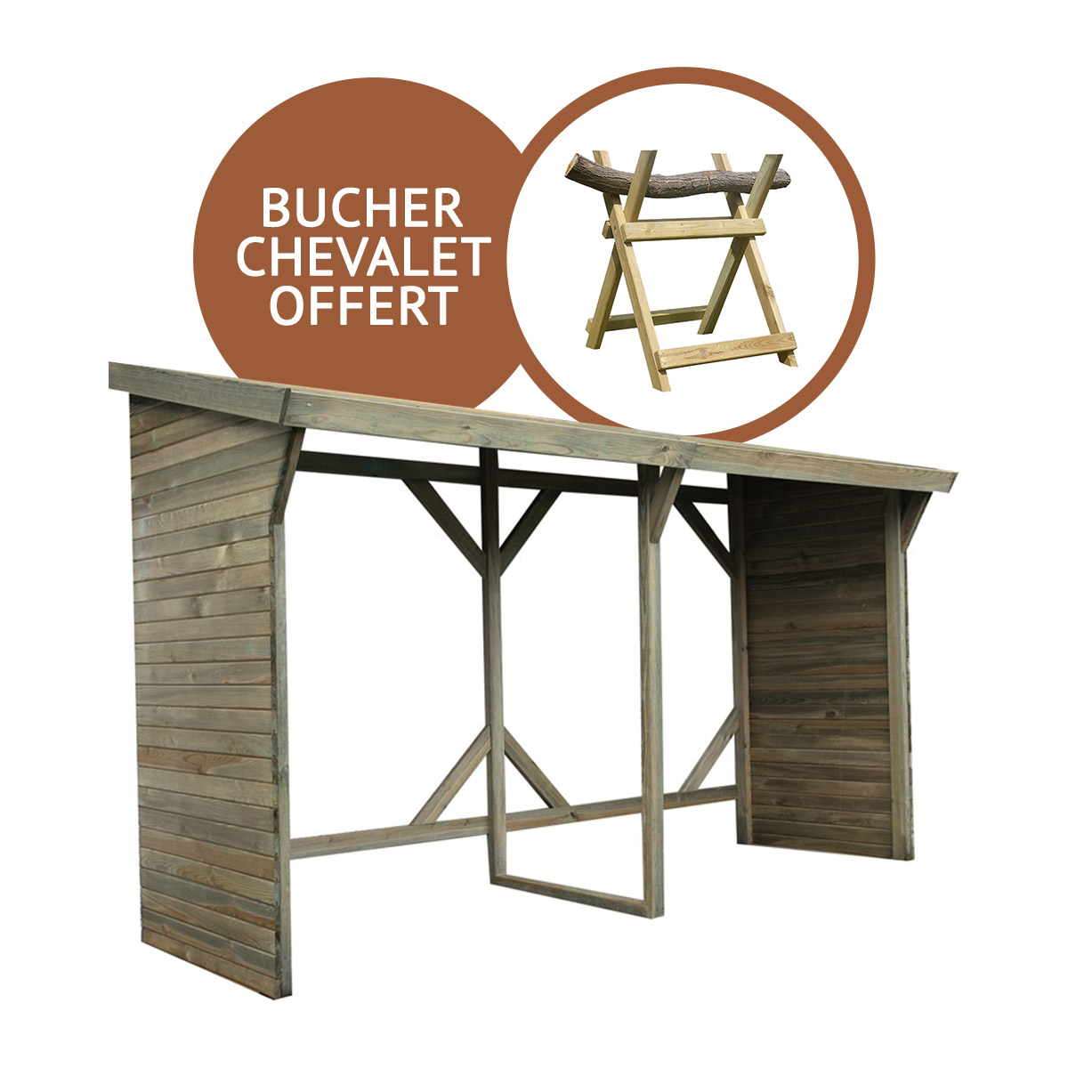 Abri bûches en bois Ottawa + bûcher chevalet offert