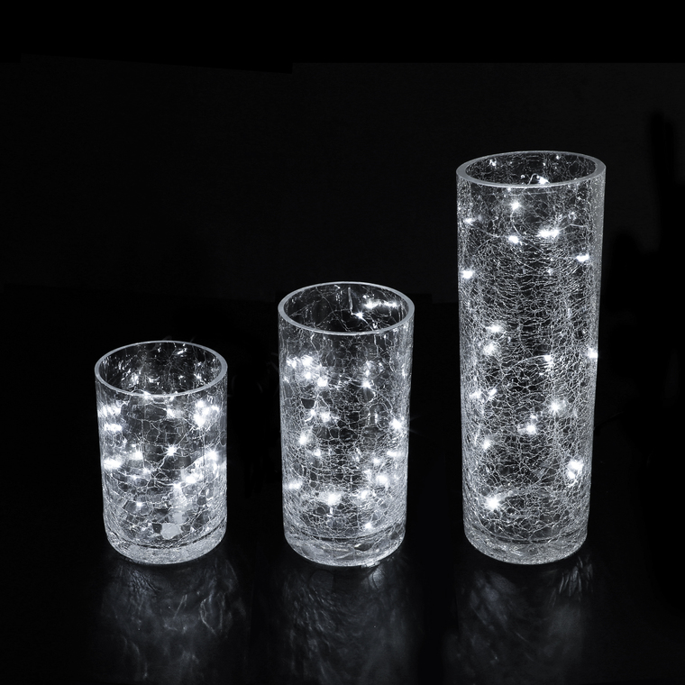 Set 3 Vases Verre Led Blanc