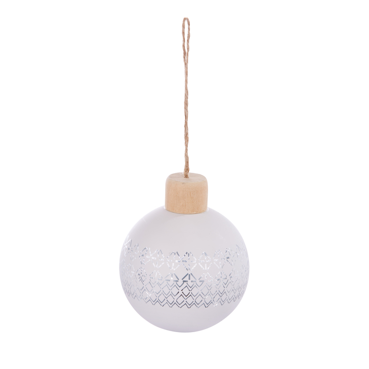 Boule en verre dessinée au laser avec chapeau bois – Ø 8 cm