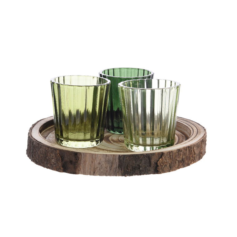 3 photophores verre avec support bois