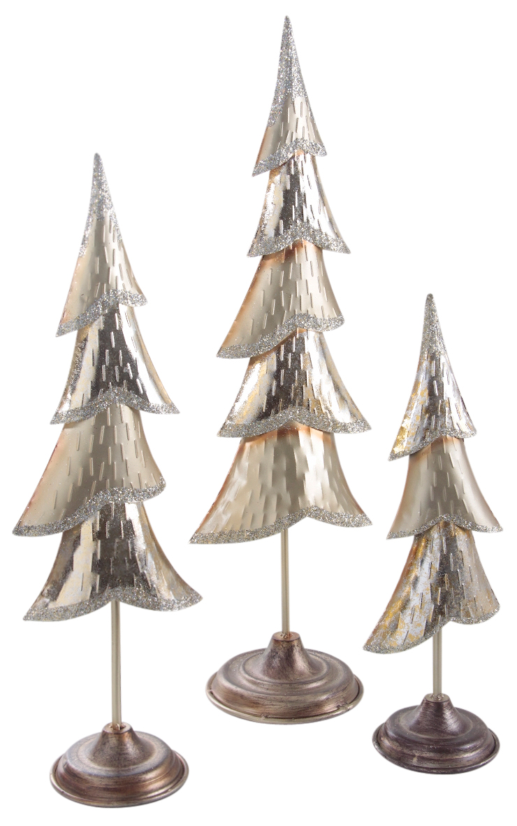Sapin de Noël en métal laqué or et pailettes (Lot de 3)