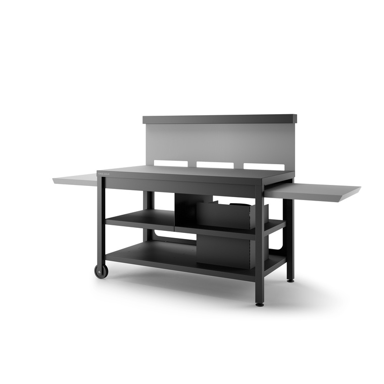 Table roulante avec crédence en acier noir gris