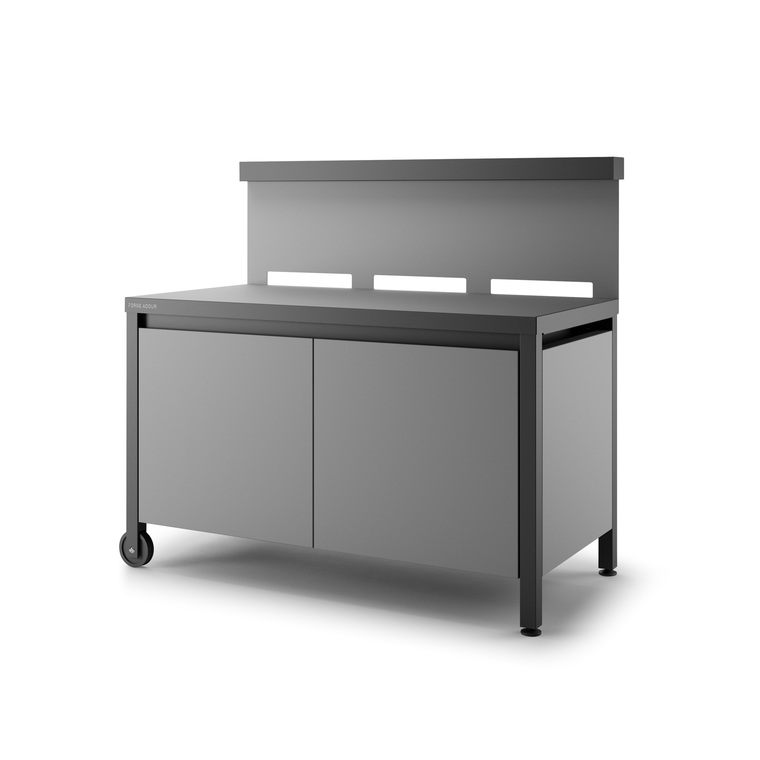 Table roulante avec crédence fermée en acier noir gris