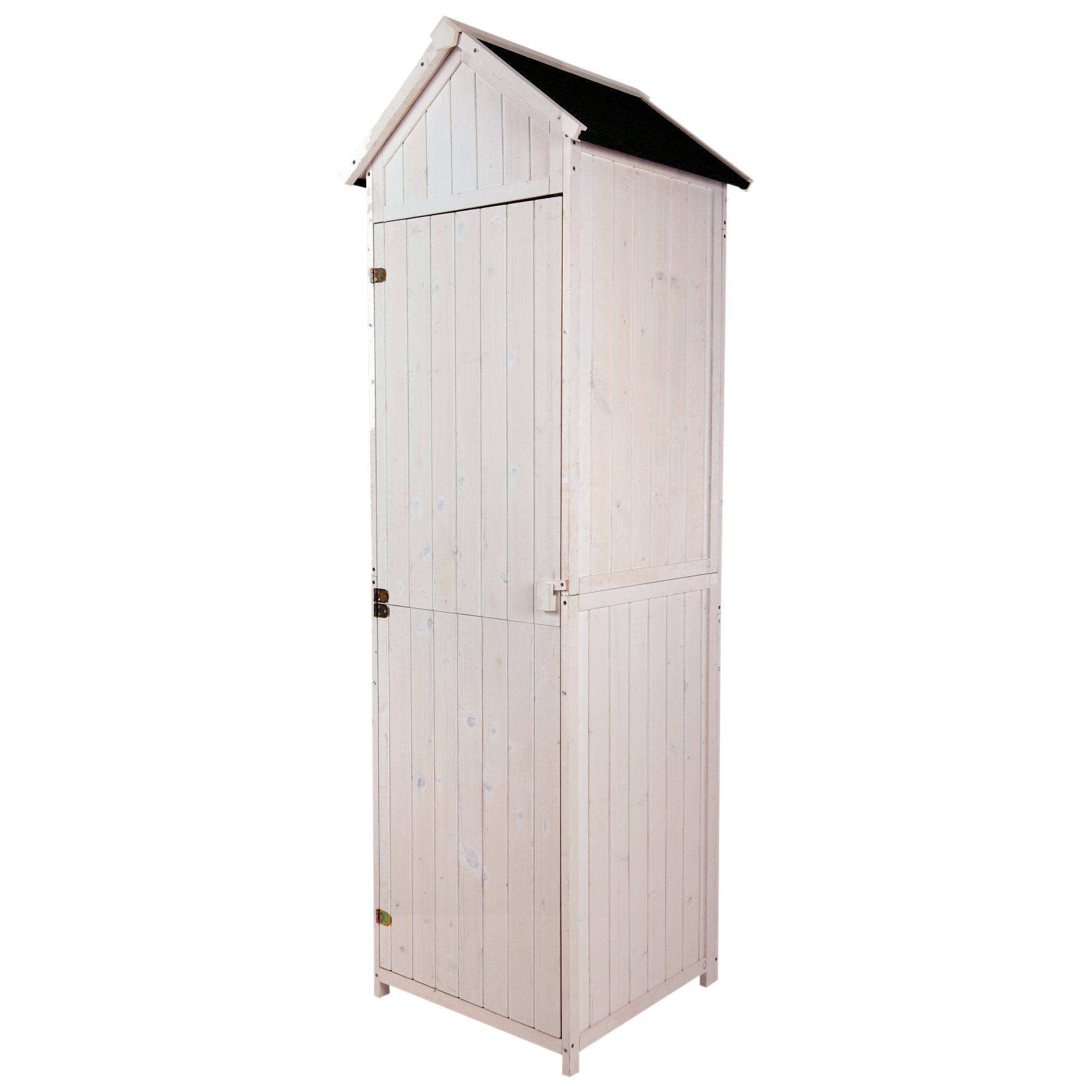 Outsunny Armoire abri de jardin remise pour outils 3 étagères porte loquet toit pente bitumé 68L x 65l x 214H cm pin massif traité blanc