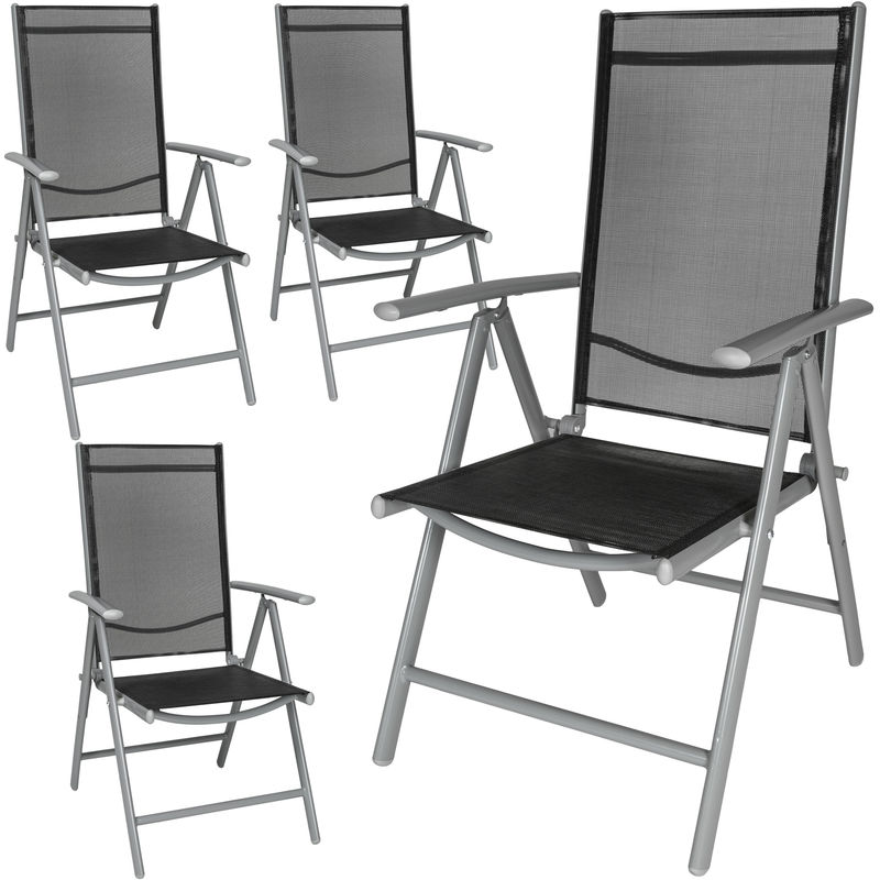 4 Chaises de Camping ou de Jardin Pliables Aluminium avec Accoudoirs et Dossier Haut Gris Argent Noir - TECTAKE 4 Chaises de Camping ou de Jardin Pliables Aluminium avec Accoudoirs et Dossier Haut Gris Argent Noir - TECTAKE
