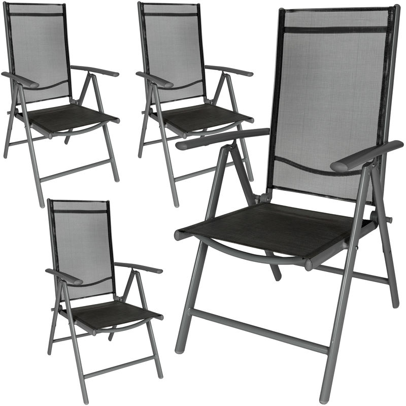 4 Chaises de Camping ou de Jardin Pliables Aluminium avec Accoudoirs et Dossier Haut 67 cm x 56 cm x 105 cm Gris Noir - TECTAKE 4 Chaises de Camping ou de Jardin Pliables Aluminium avec Accoudoirs et Dossier Haut 67 cm x 56 cm x 105 cm Gris Noir - TECTAKE