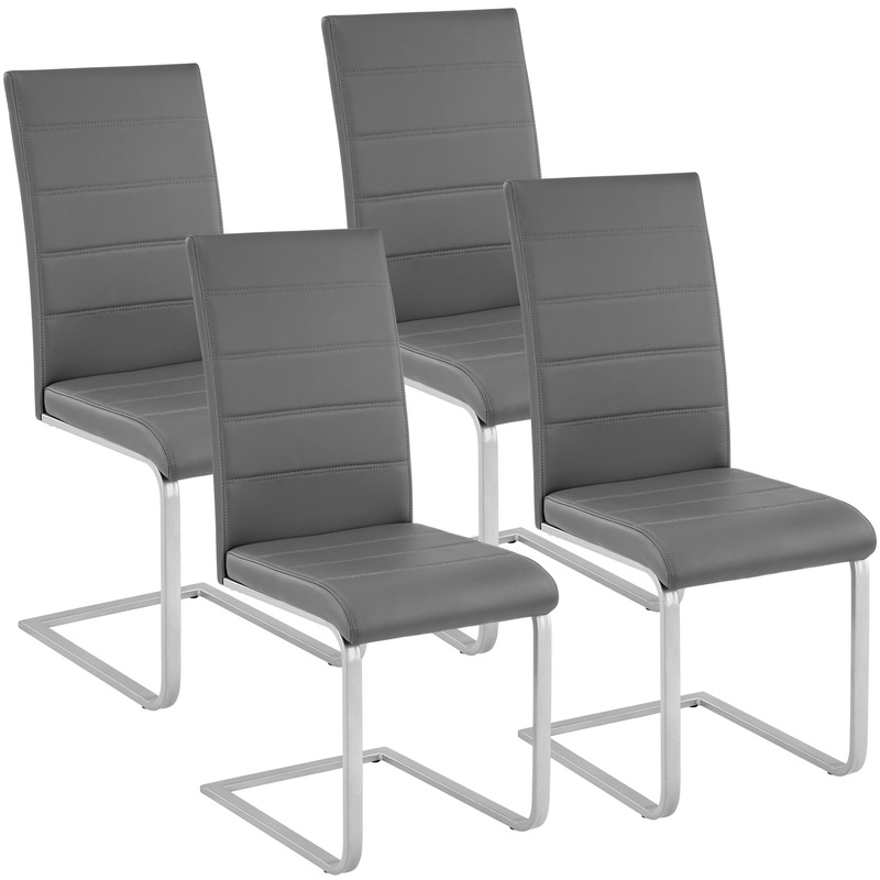 4 Chaises de Salle à Manger, Chaises de Cuisine, Mobilier de Salon Rembourrées à Piètement Luge Design Gris - TECTAKE