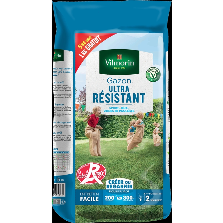 Gazon ultra résistant label rouge Vilmorin 5 kg dont 1 kg gratuit