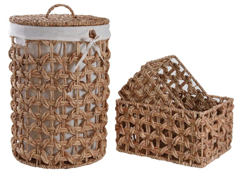 Panier à linge avec corbeilles en jacinthe (Lot de 3)